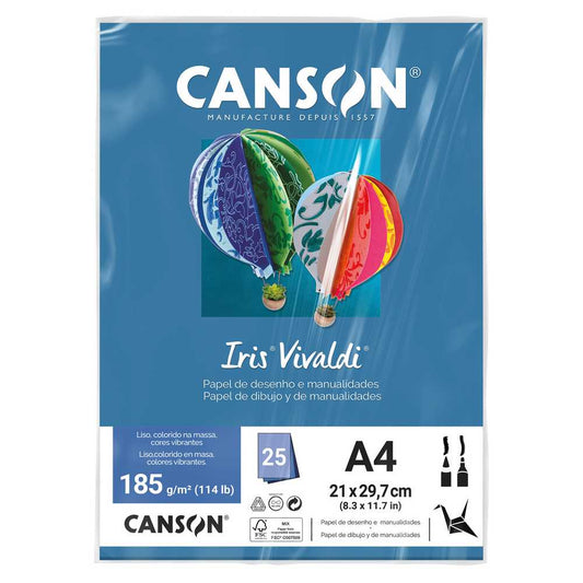 PAPEL CANSON IRIS VIVALDI A4 185G/M2 AZUL MAR 25FL