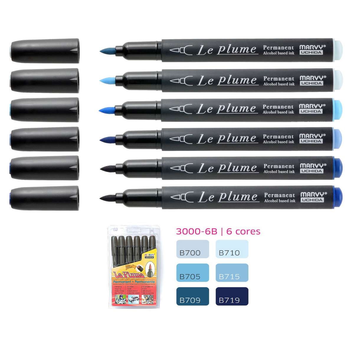 ESTOJO MARCADOR MARVY LE PLUME BRUSH C/ 06 AZUL