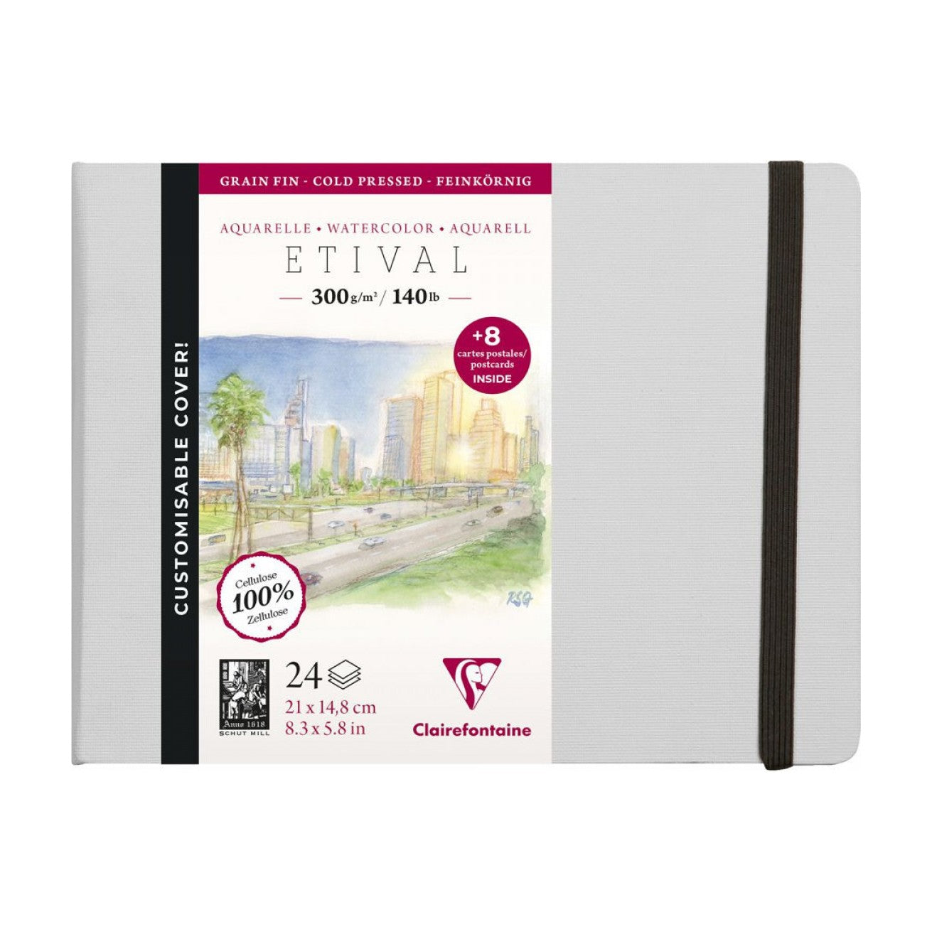WATERCOLOUR BOOK FONTAINE 300G/M2 21X14,8 GRANA FINA 24F CELULOSE