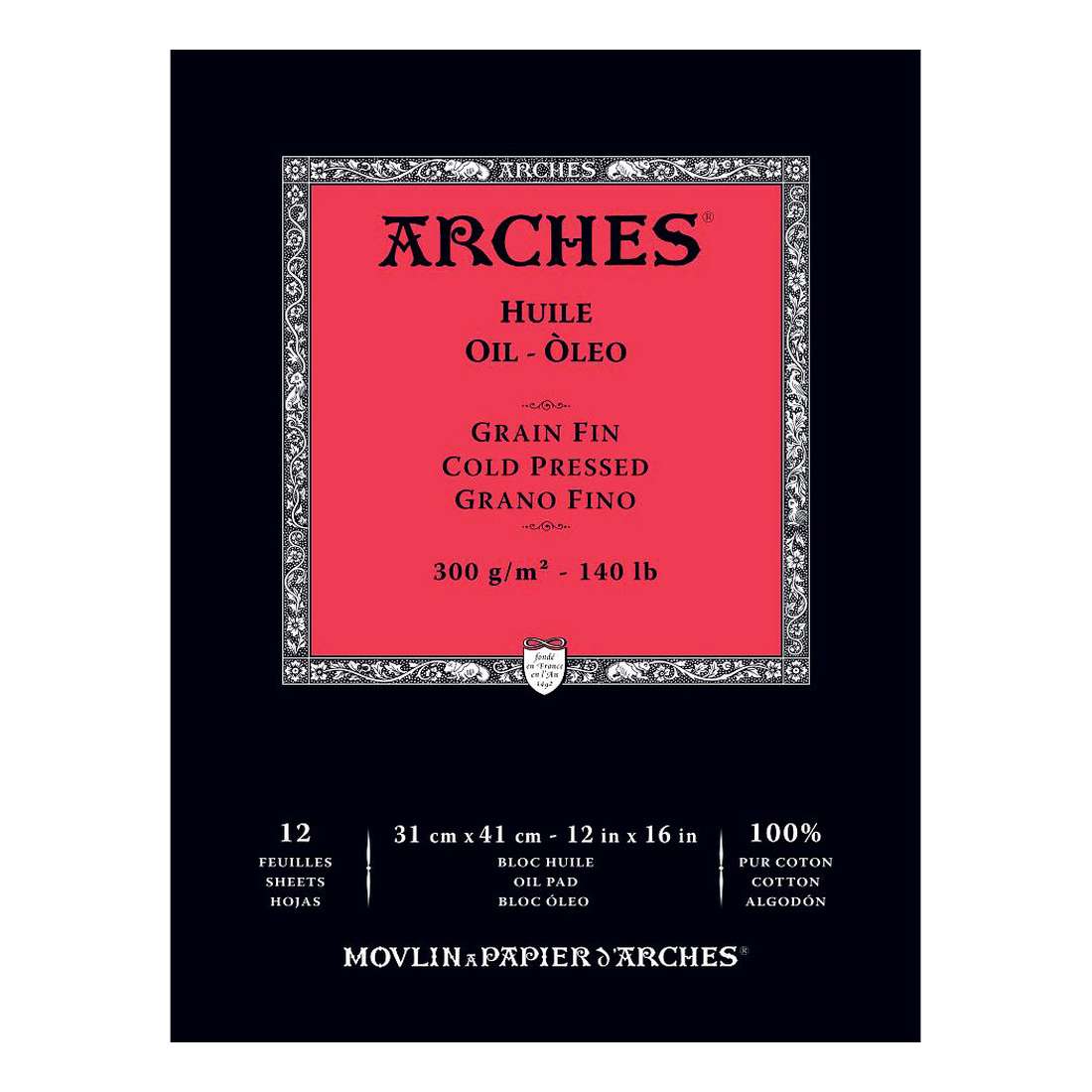 BLOCO ARCHES OIL PAPER 31x41 300g/m2 100%COTTON 12 FOLHAS