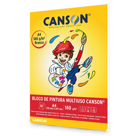 BLOCO CANSON INFANTIL PINTURA MULTI TECNICAS A4 180G/M2 12FLS