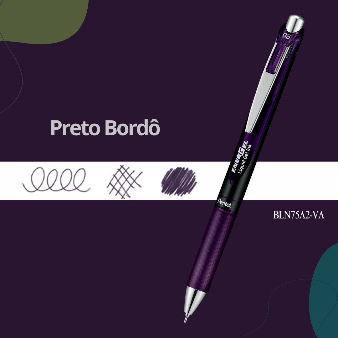 ESTOJO CANETA PENTEL ENERGEL BLACK COLORS PRETO (OLIVA, INDIGO, BORDO)