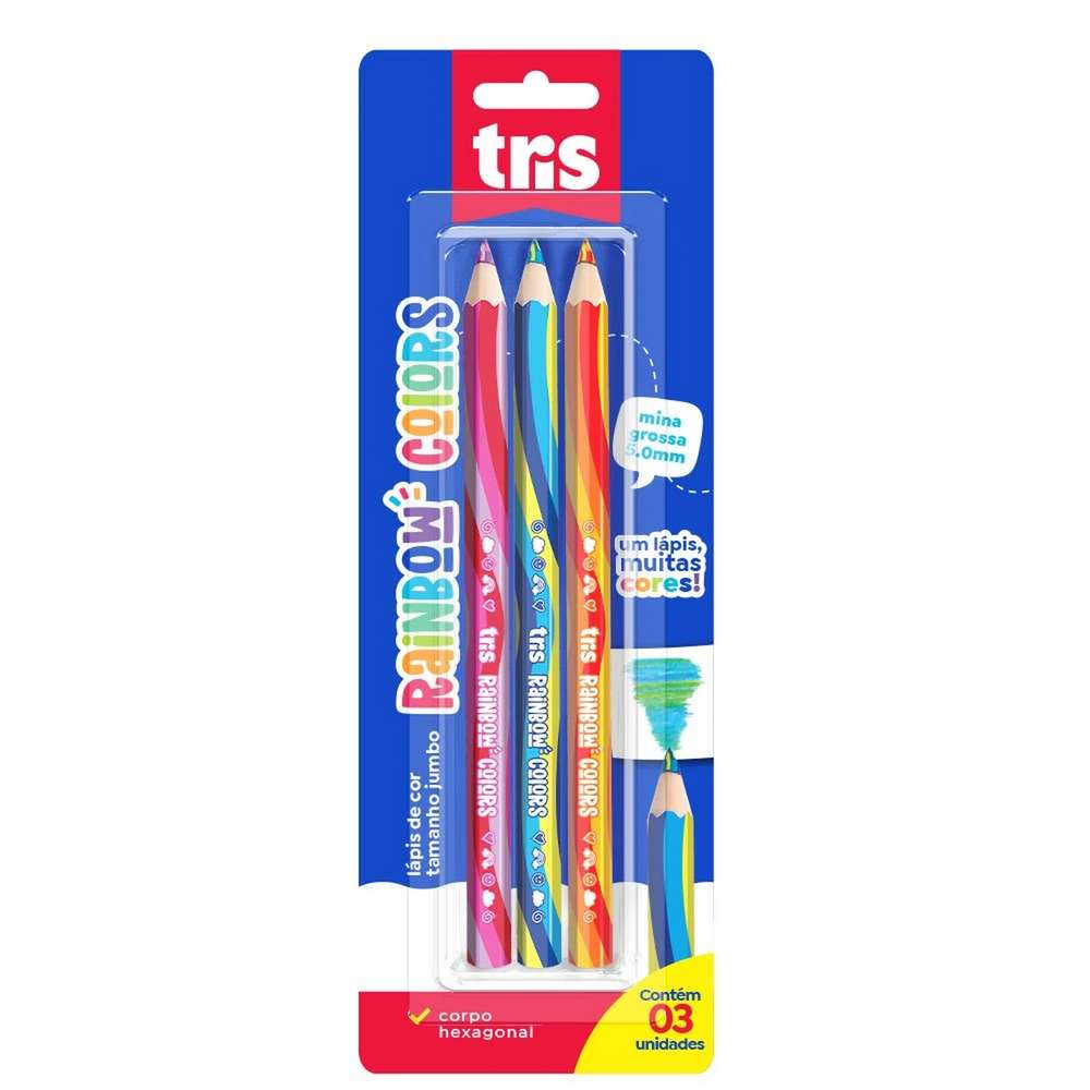 LAPIS COR TRIS JUMBO RAINBOW COLORS C/ 03 UNIDADES