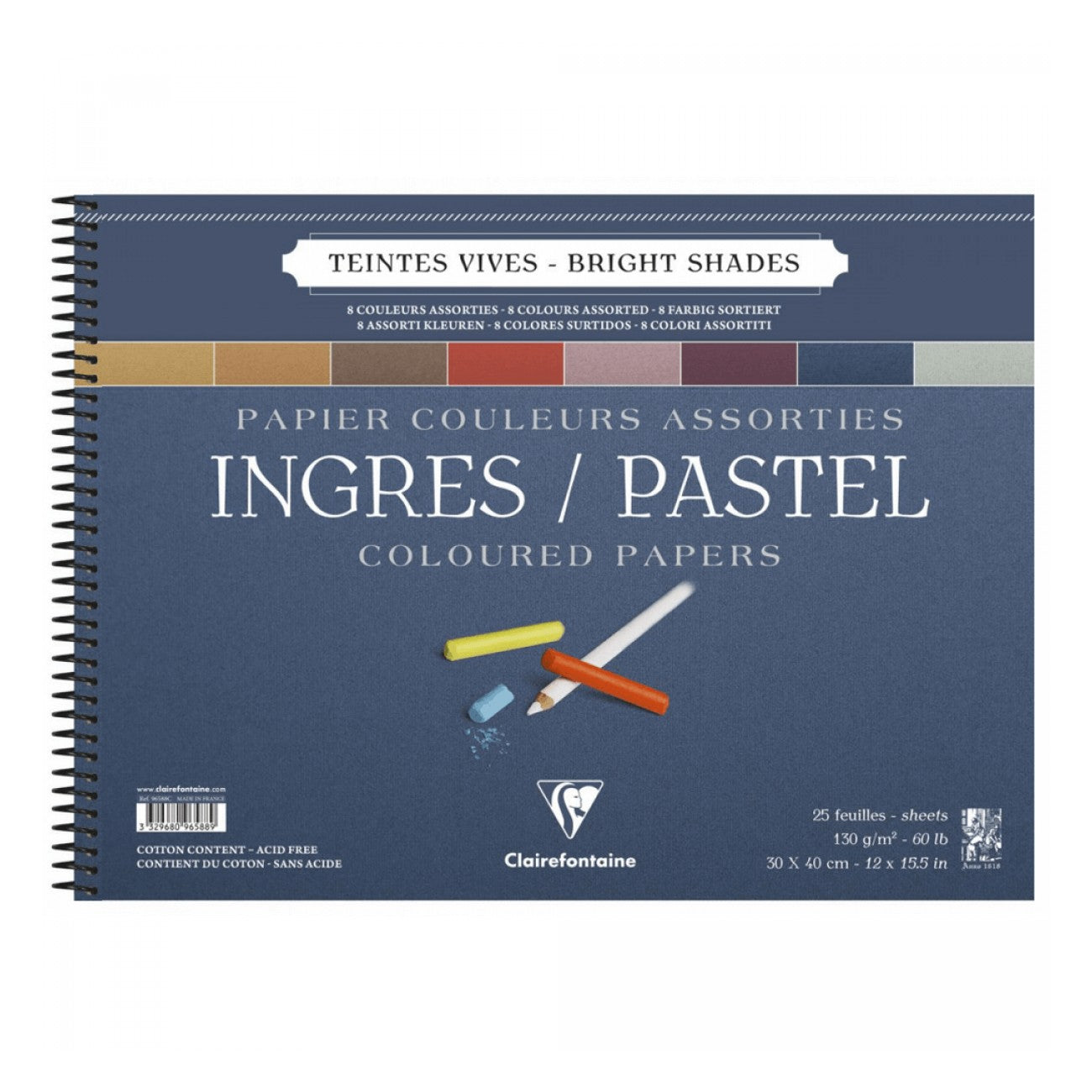BLOCO CLAIREFONTAINE INGRES PASTEL BRIGHT 30X40 130G/M2 25 F