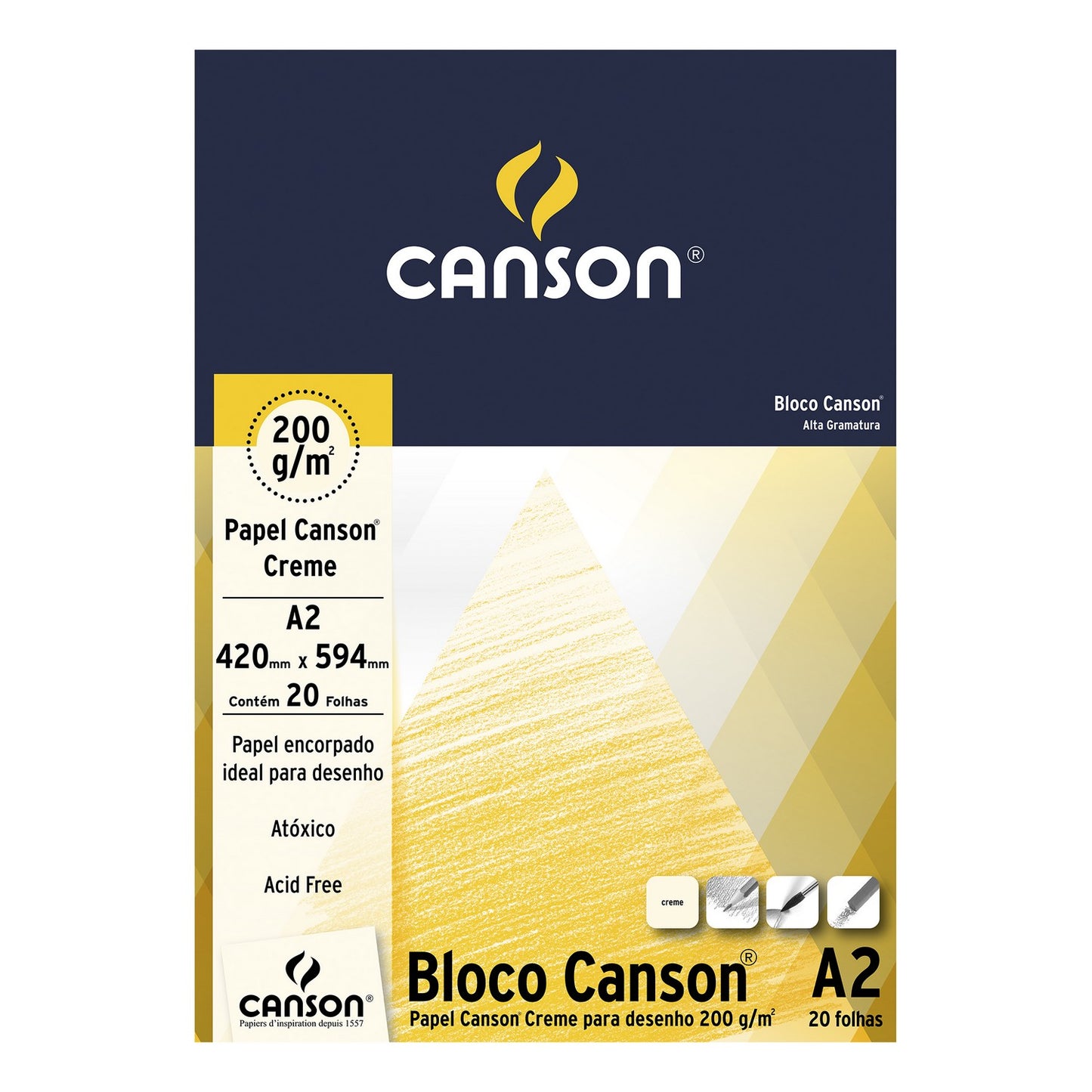 BLOCO CANSON DESSIN A2 200 CREME 200G/M2 20 FOLHAS