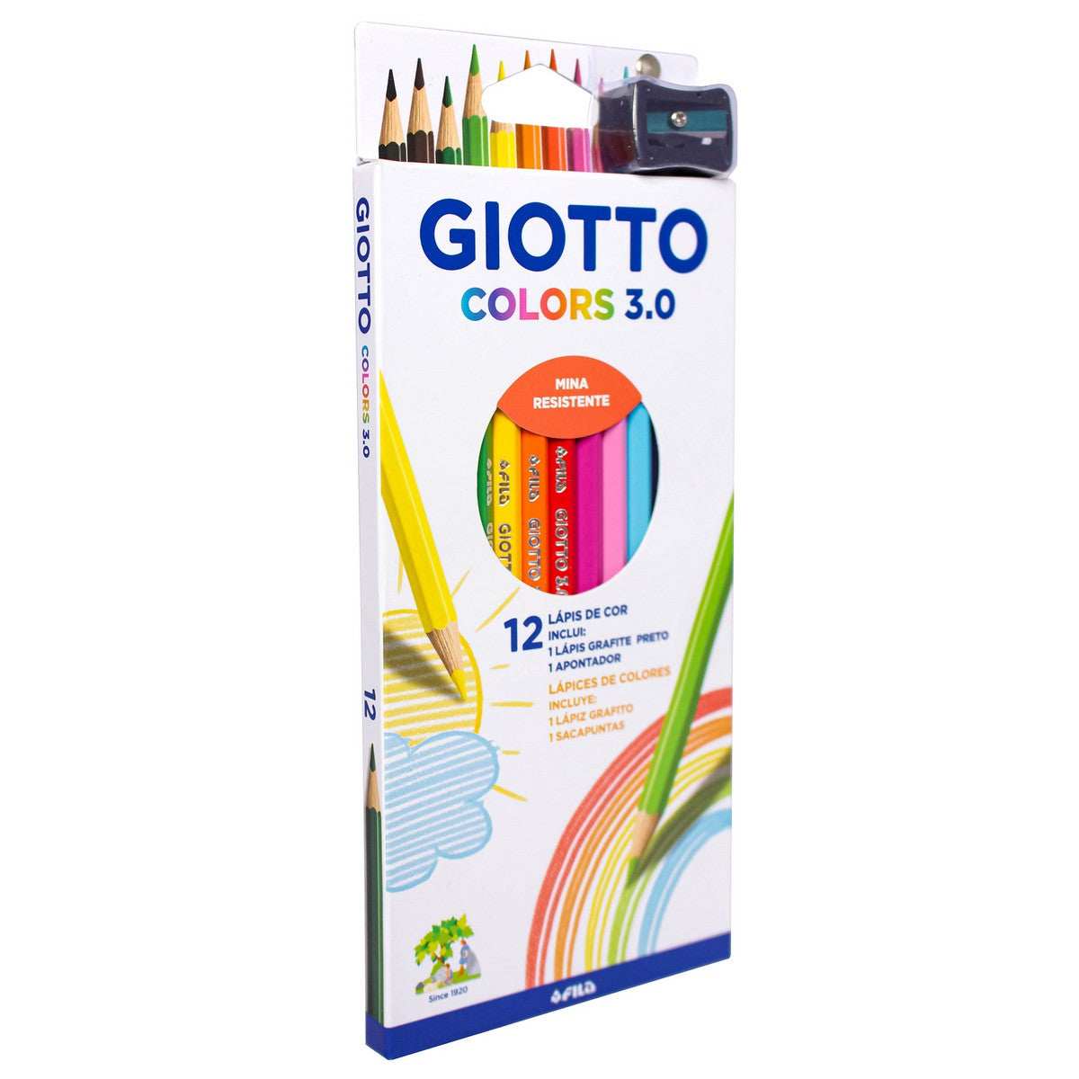 LAPIS COR FILA GIOTTO 3.0 ESTOJO 12 CORES+GRAFITE+APONTADOR