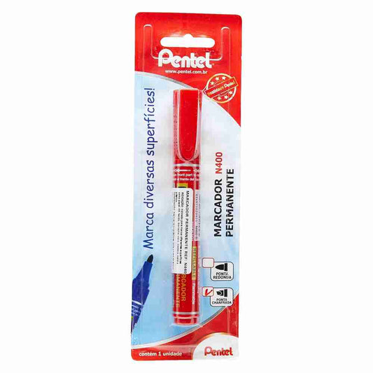 MARCADOR PENTEL PERMANENTE N460 VERMELHO PONTA CHANFRADA BLISTER
