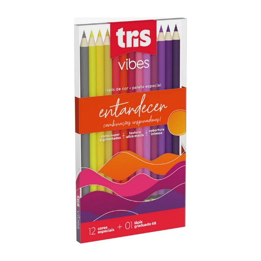 LAPIS COR TRIS VIBES 12 CORES ENTARDECER + LAPIS 6B