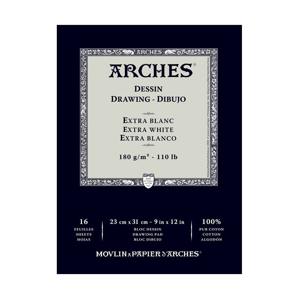 BLOCO ARCHES DESSIN EXTRA BLANC 23X31 180g/m2  100%ALG 16FLS