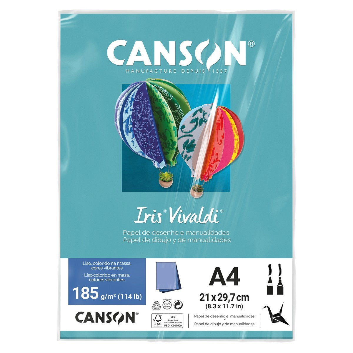 PAPEL CANSON IRIS VIVALDI A4 185G/M2 AZUL TURQUESA C/ 25 FOLHAS