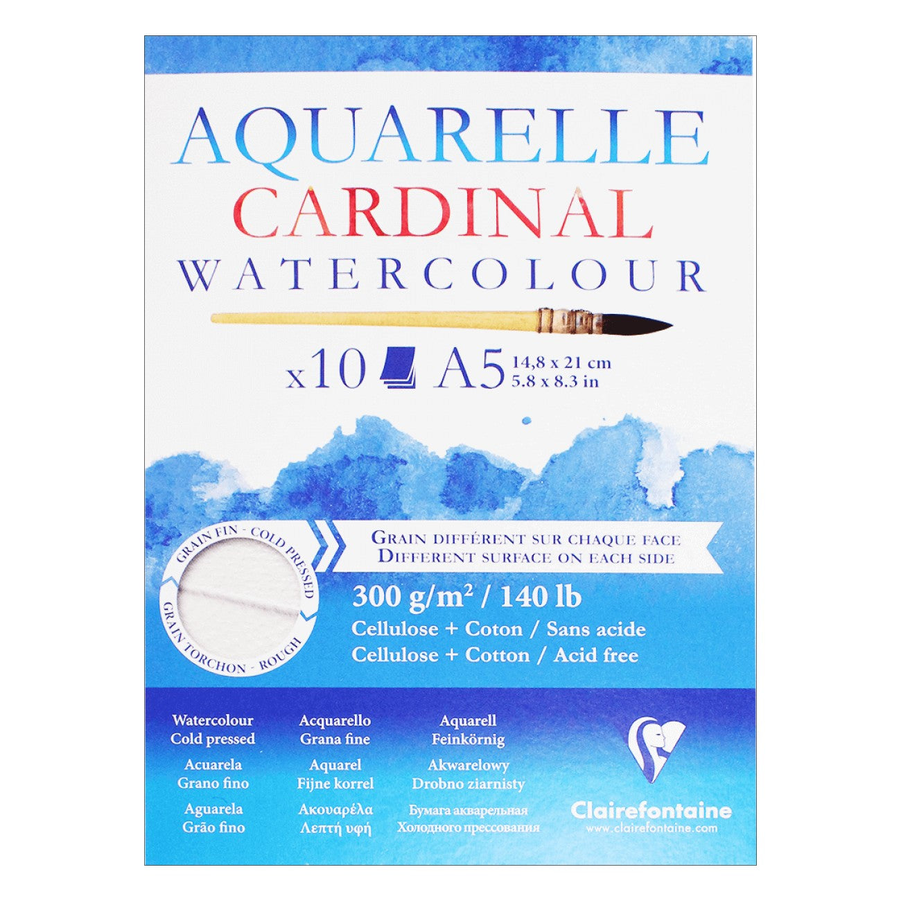 BLOCO CLAIREFONTAINE CARDINAL 300g/m2 A5  50% COTTON 10 FLS