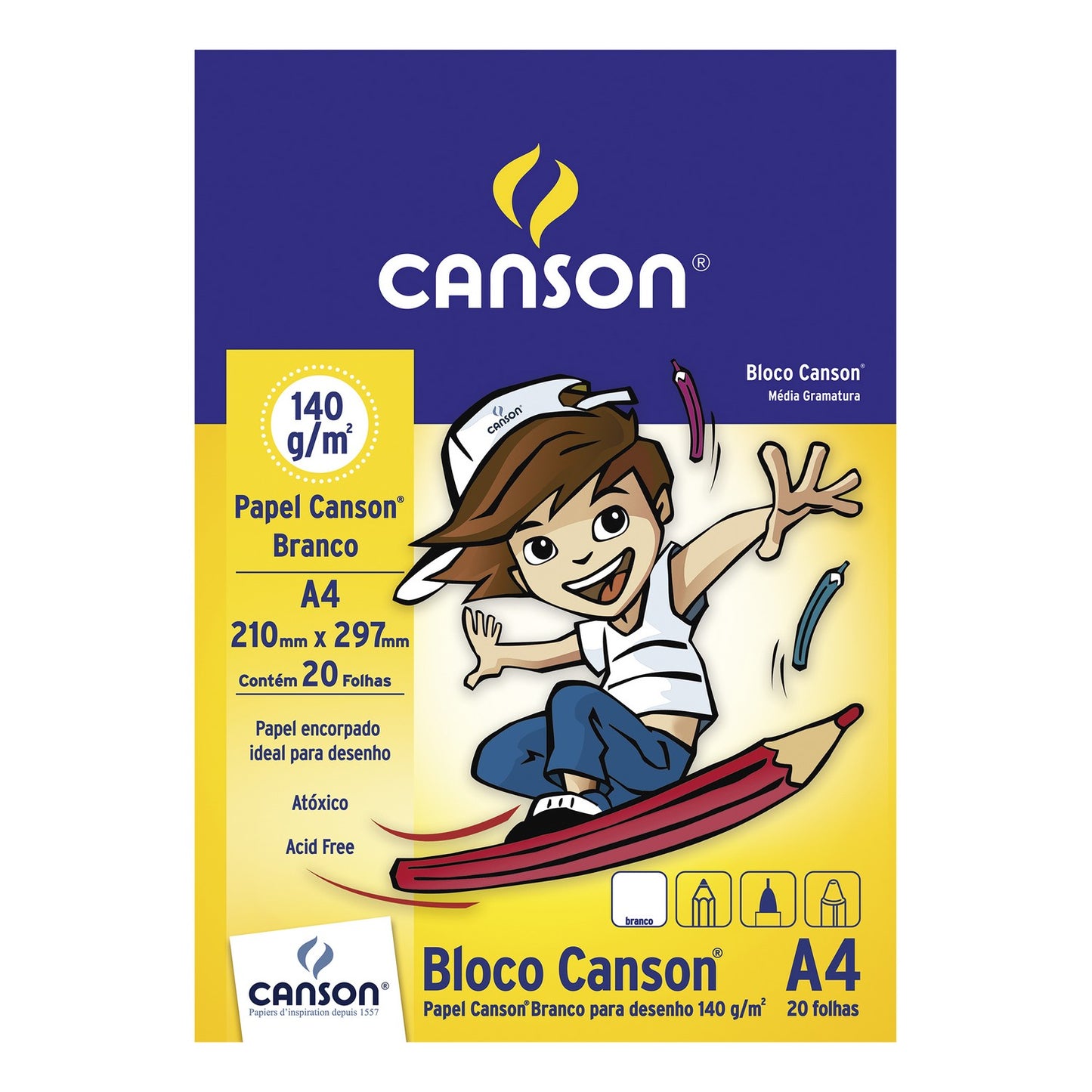 BLOCO CANSON ESCOLAR A4 140g/m2 BRANCO 20 FOLHAS