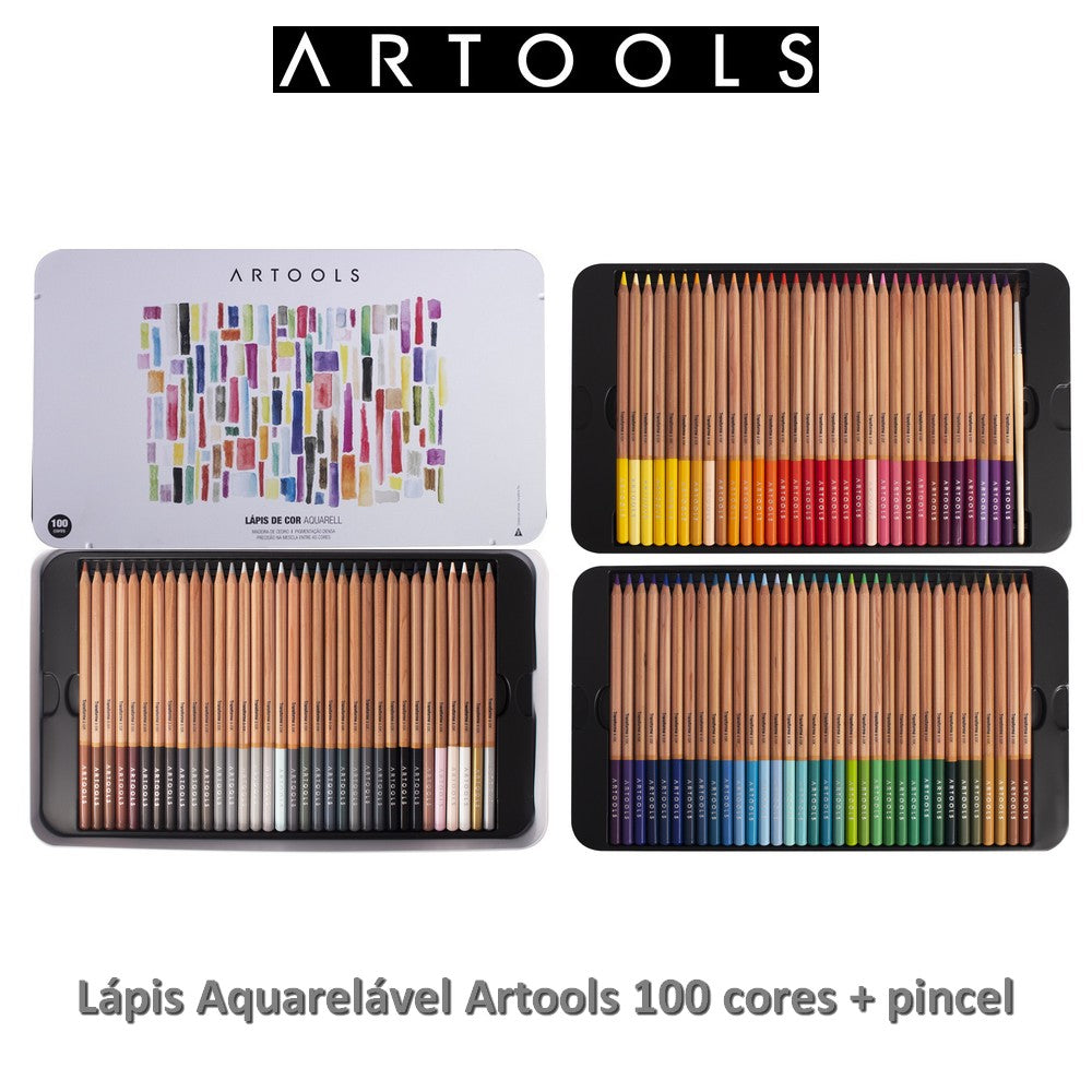ESTOJO LAPIS AQUARELAVEL ARTOOLS AQUARELL 100 CORES + PINCEL