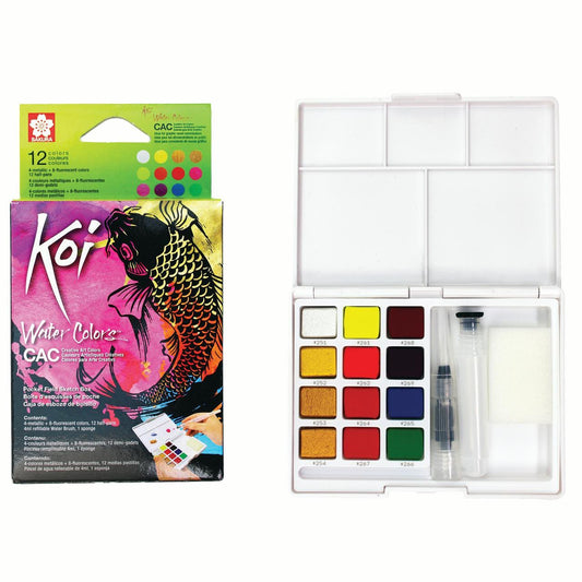 ESTOJO AQUARELA SAKURA KOI 12 CORES METAL+FLUO + PINCEL
