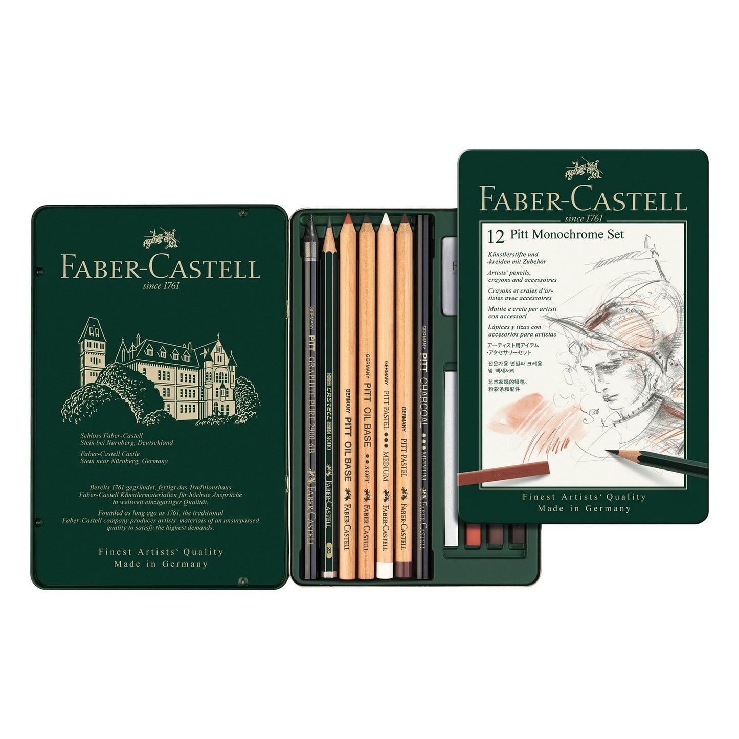 ESTOJO LAPIS ESBOÇO FABER CASTELL PITT MONOCHROME SET 12 PÇS 112975