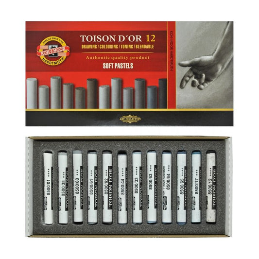 PASTEL SECO SOFT TOISON DOR 12 TONS CINZAS KOH-I-NOOR 8522G