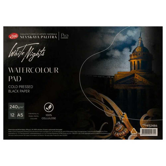 BLOCO AQUARELA WHITE NIGHTS 240g/m2 100% CELULOSE PRETO A5 12 FLS
