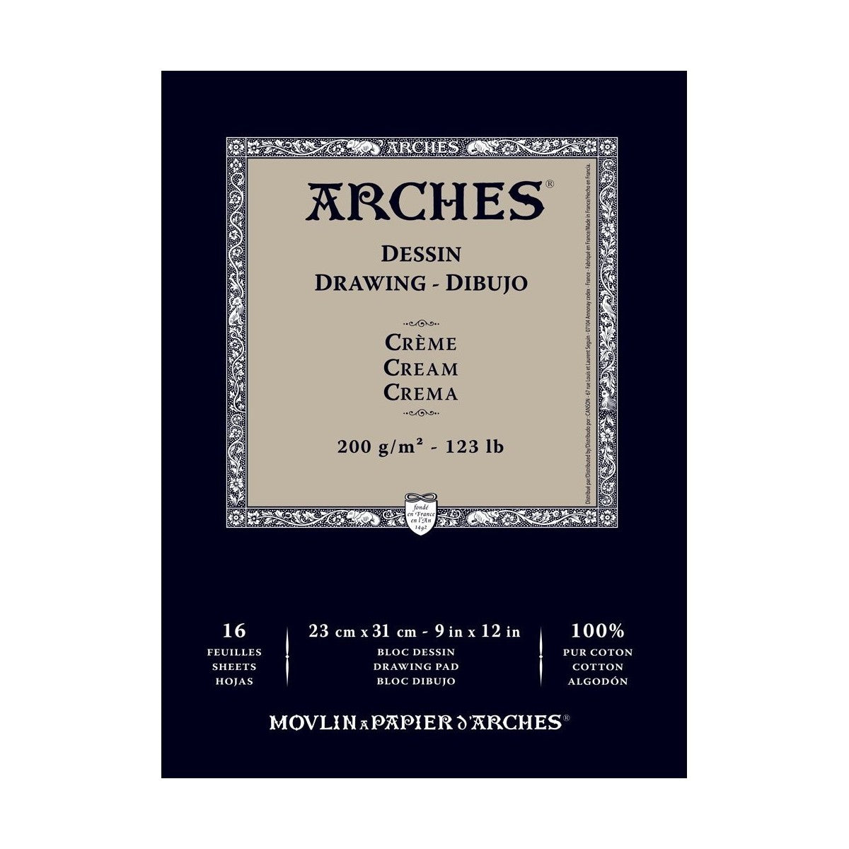 BLOCO ARCHES DESSIN CREME 23X31 200g/m2  100%COTTON 16 FLS