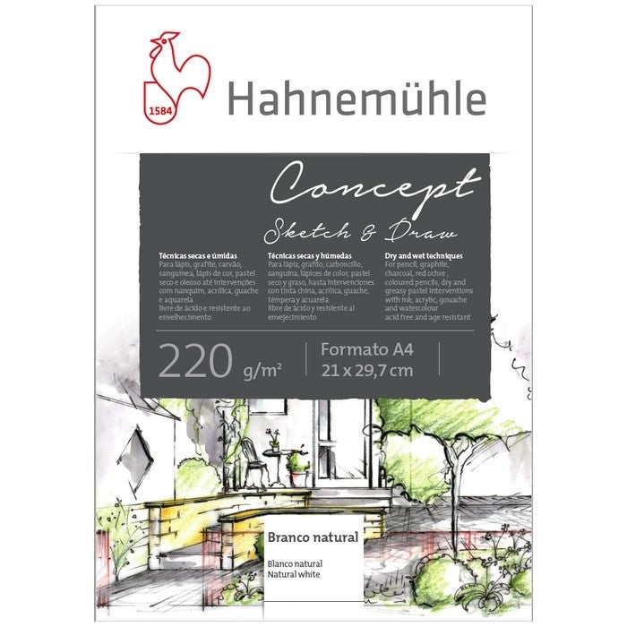 BLOCO HAHNEMUHLE CONCEPT SKETCH & DRAW A4 220G/M2 100 FOLHAS