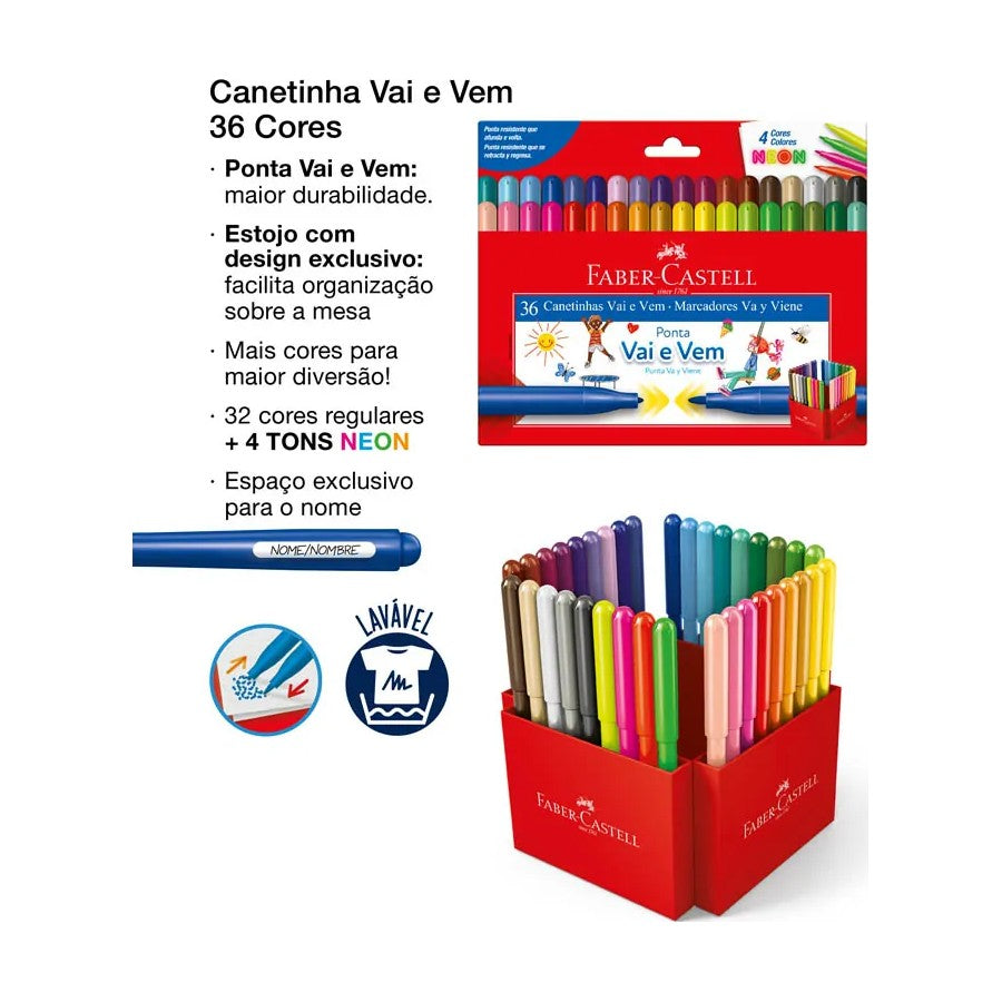ESTOJO CANETA FABER CASTELL VAI E VEM 36 CORES