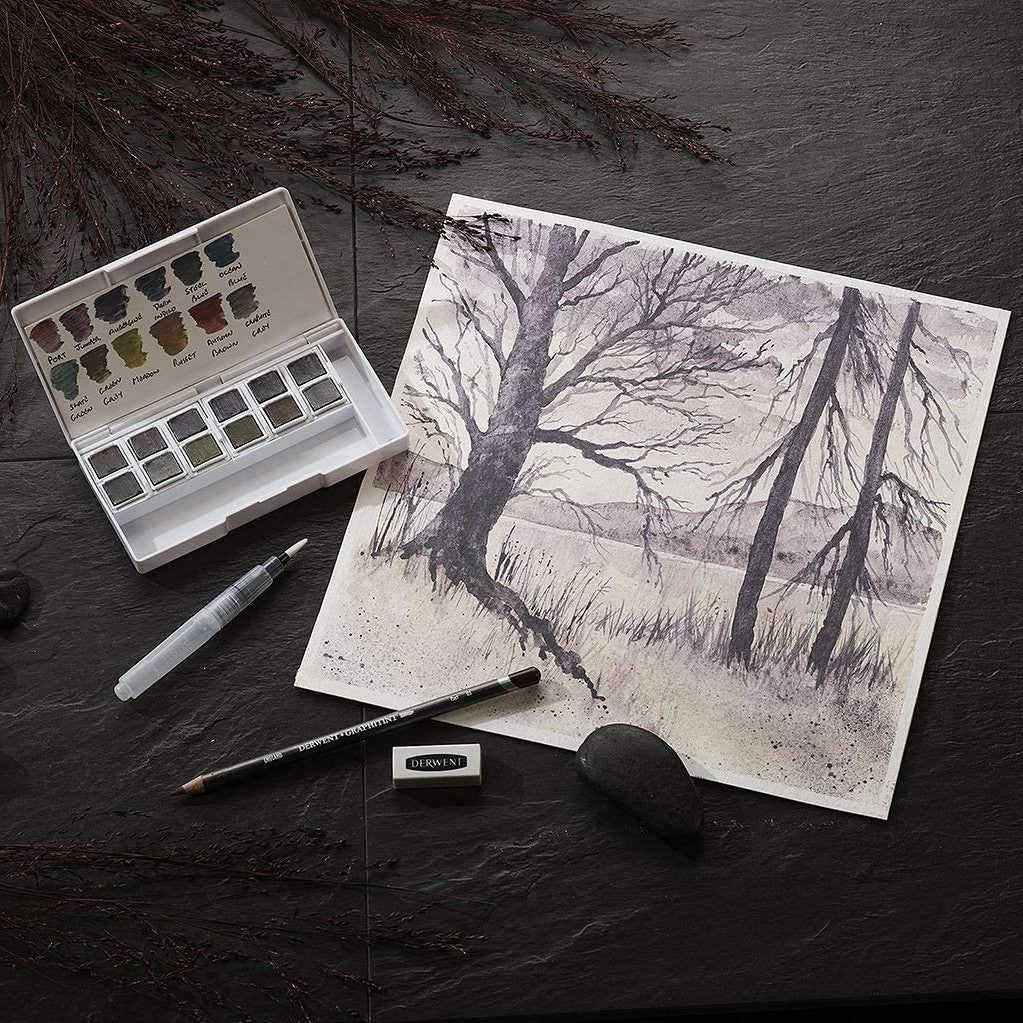 ESTOJO AQUARELA DERWENT GRAPHITINT 12 HALF PAN SET