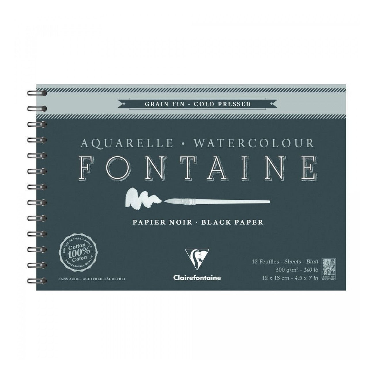 BLOCO CLAIREFONTAINE 100% COTTON BLACK 12X18 GR FINA 300G/M2