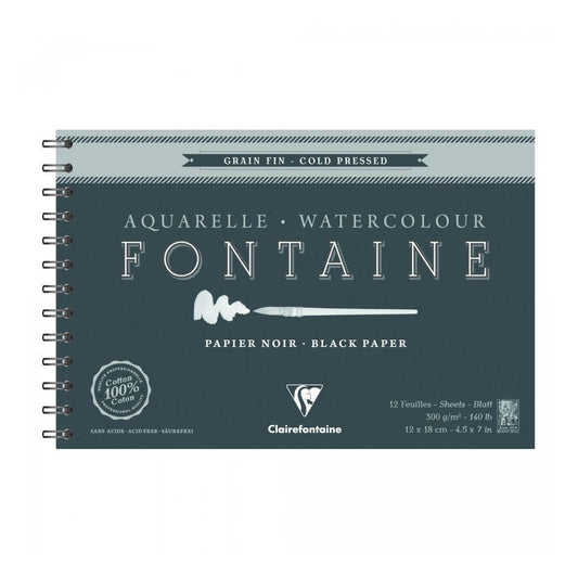 BLOCO CLAIREFONTAINE 100% COTTON BLACK 12X18 GR FINA 300G/M2