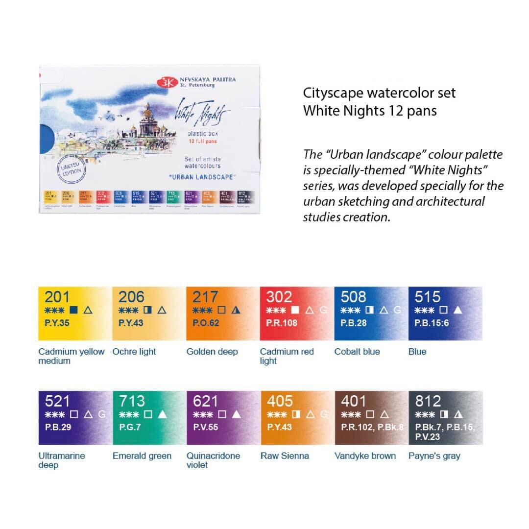 ESTOJO AQUARELA WHITE NIGHTS 12 PANS URBAN LANDSCAPE 19421873