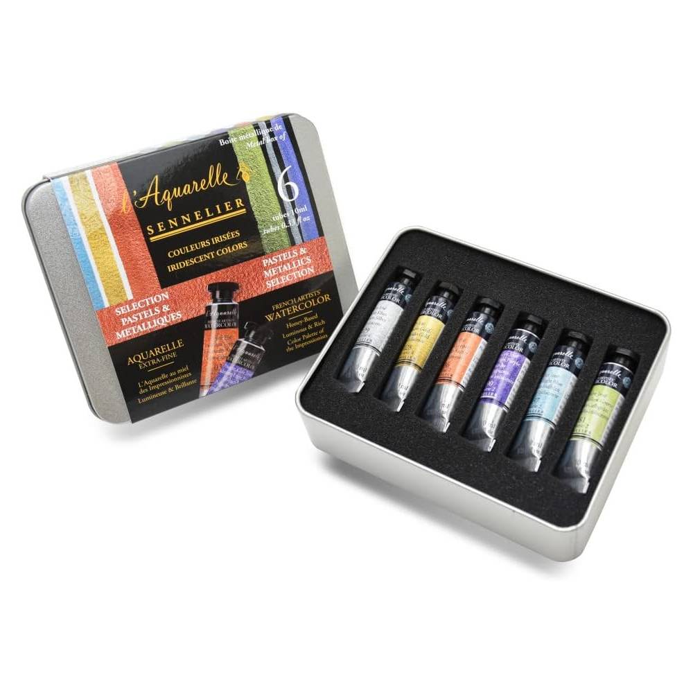 ESTOJO AQUARELA SENNELIER L'AQUARELLE 06 CORES IRIDESCENTES E METALICAS 10ML