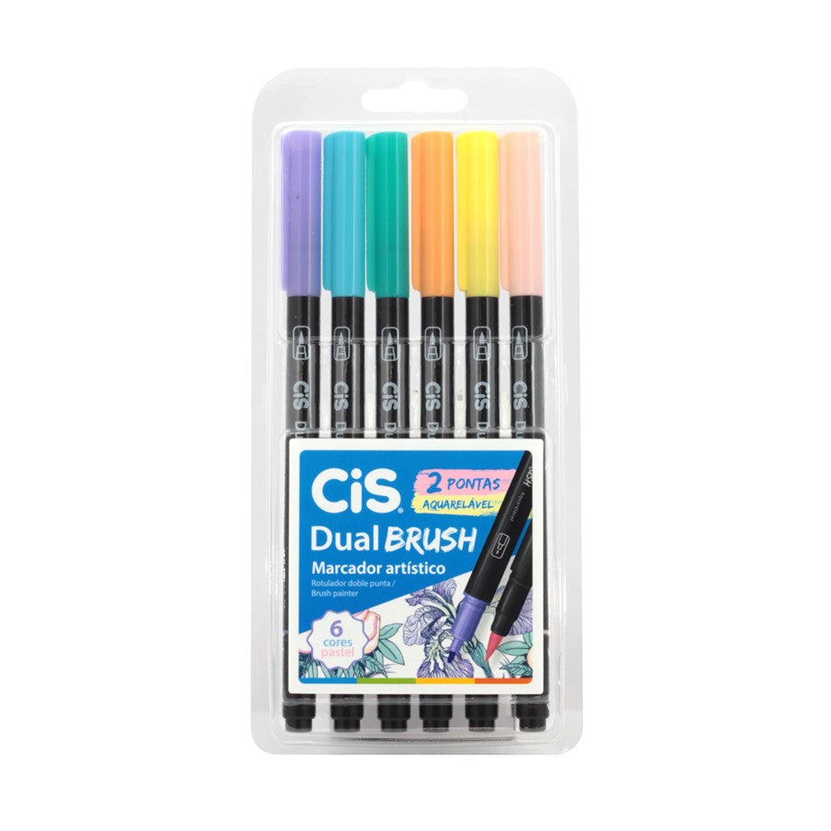 MARCADOR CIS DUAL BRUSH ESTOJO C/ 06 CORES PASTEL