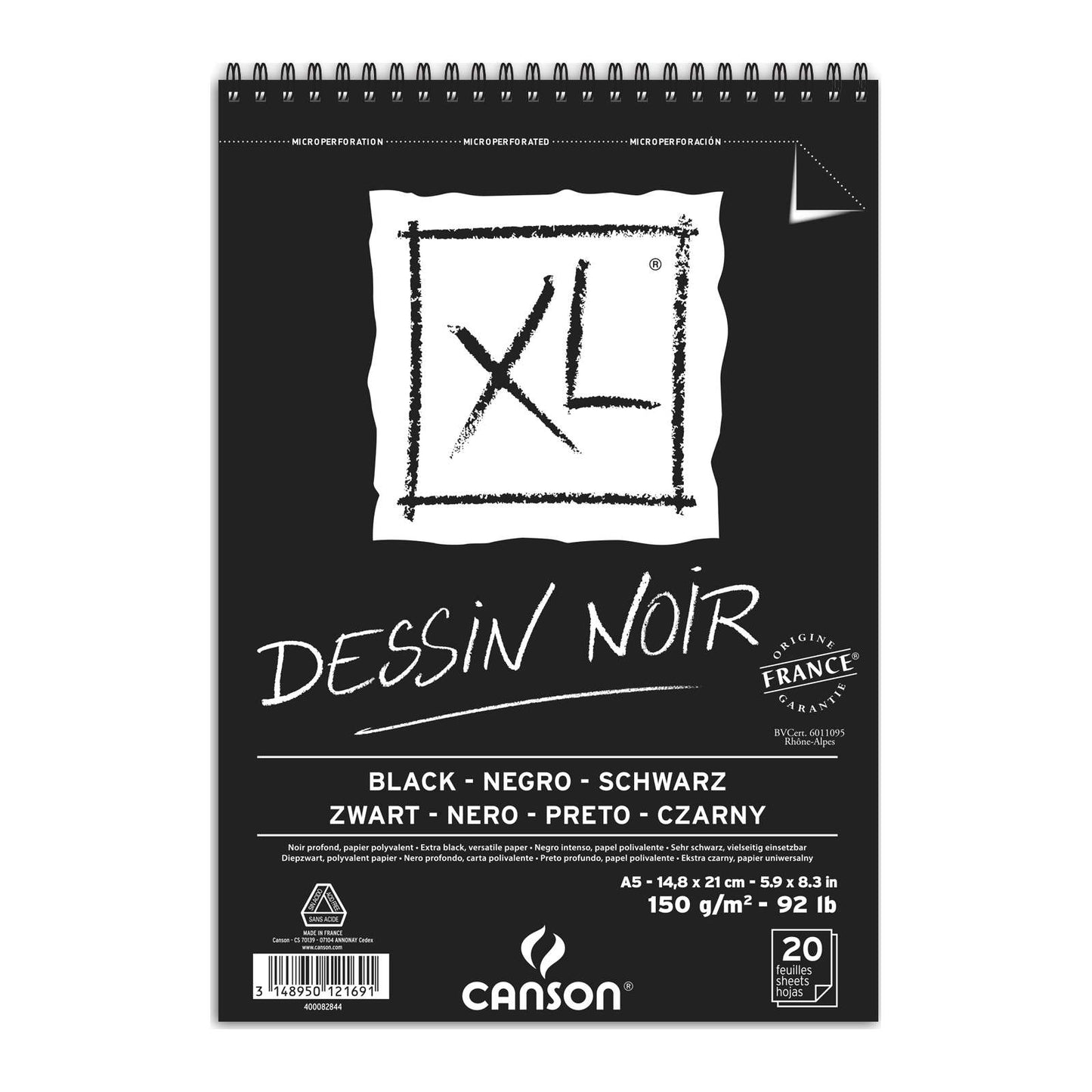 BLOCO CANSON XL DESSIN NOIR A5 150g/m2 20 FOLHAS
