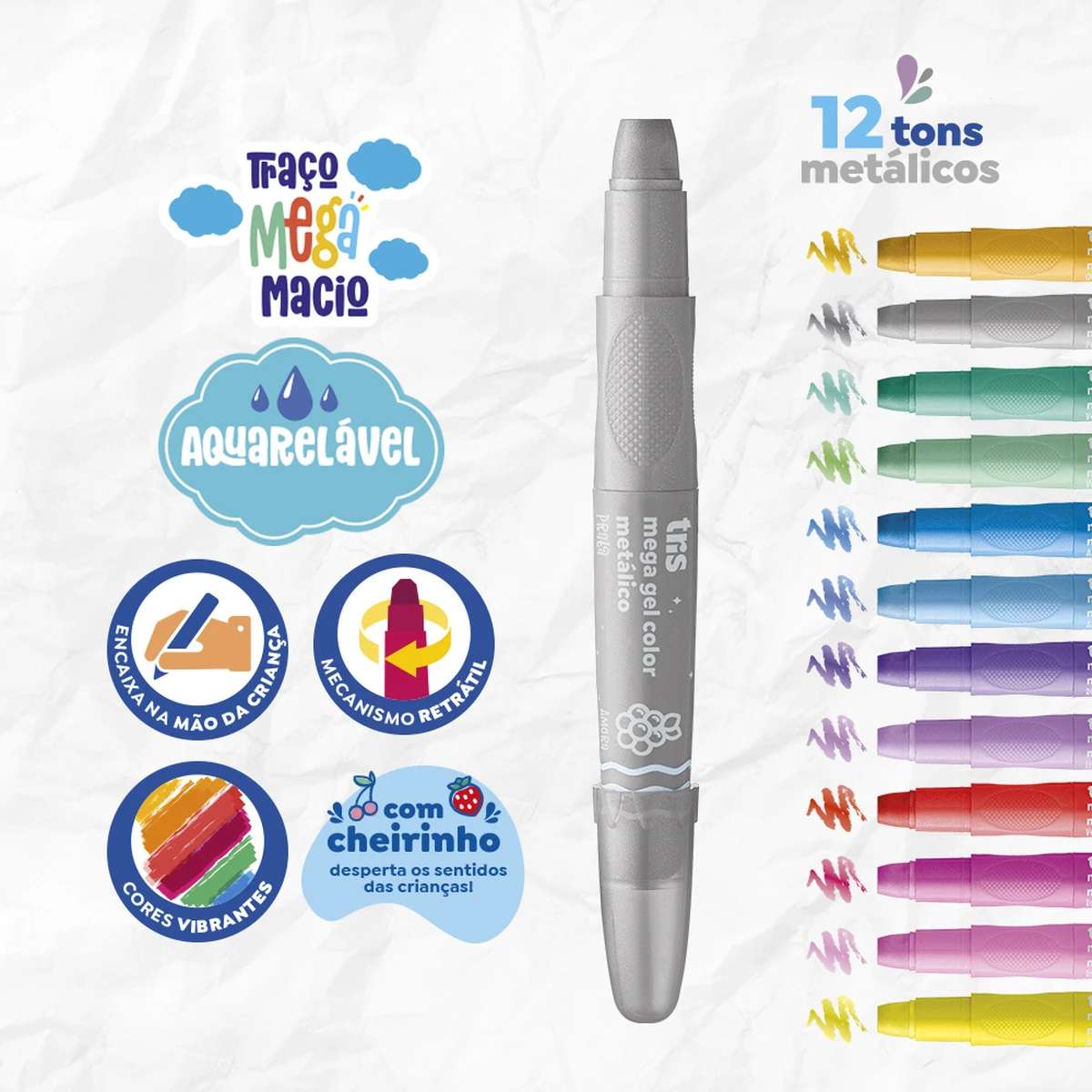 GIZ RETRATIL TRIS MEGA GEL COLOR METAL 12 CORES