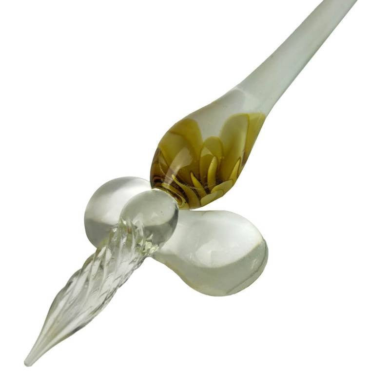 CANETA CALIGRAFIA VIDRO FLORAL AMARELA SFB02622