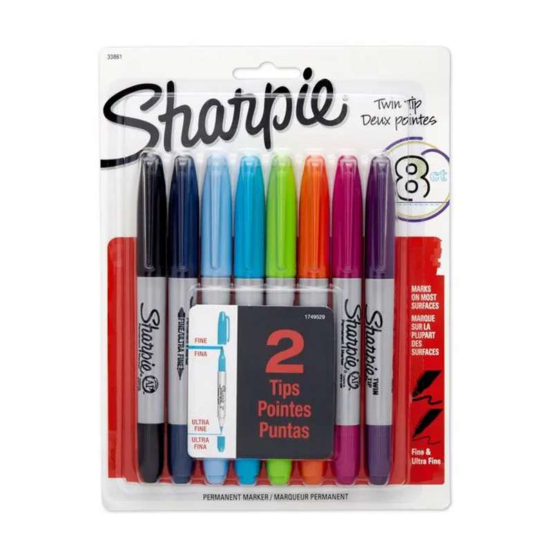 MARCADOR PERMANENTE SHARPIE TWIN TIP PONTA DUPLA C/ 08 UN