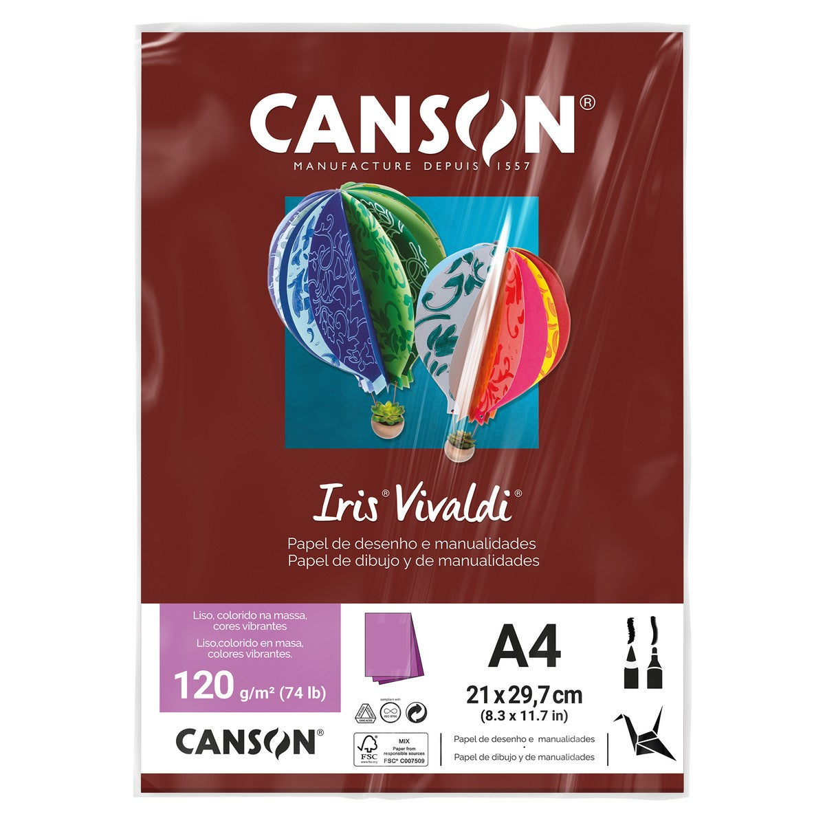 PAPEL CANSON IRIS VIVALDI A4 120G/M2 GRENA C/ 25 FOLHAS