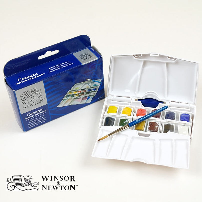 ESTOJO AQUARELA COTMAN 12 HALF PAN + PINCEL 373 POCKET W&N