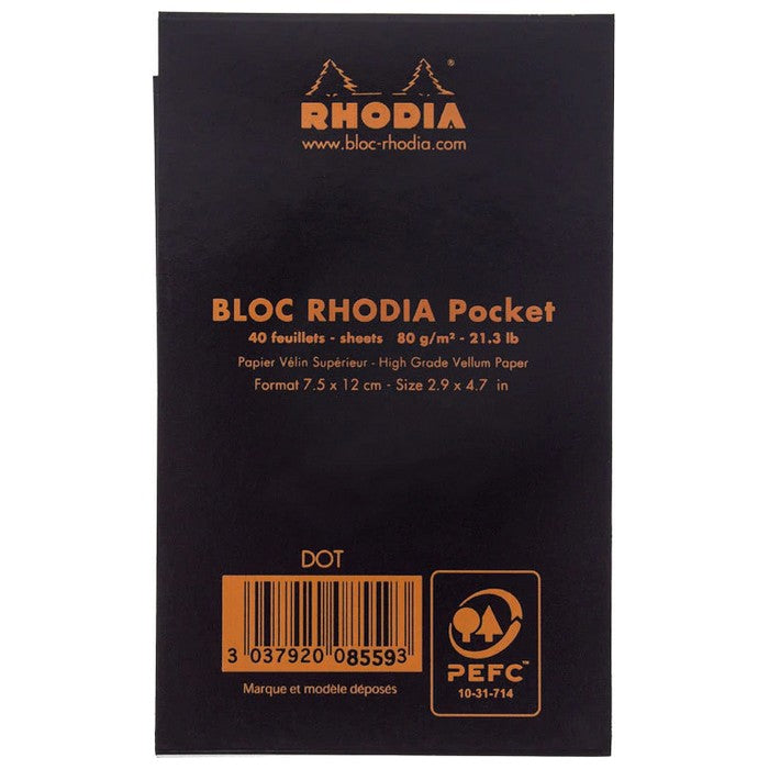 BLOCO RHODIA POCKET BLACK 7,5x12cm 40FLS PONTILHADO (DOTS)