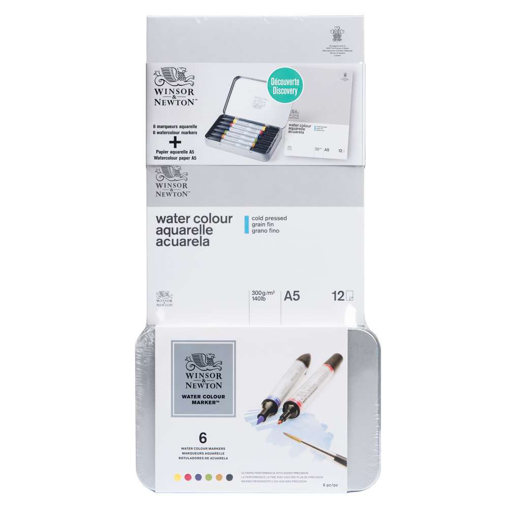 ESTOJO MARCADOR WINSOR NEWTON AQUARELAVEL C/ 06 + BLOCO