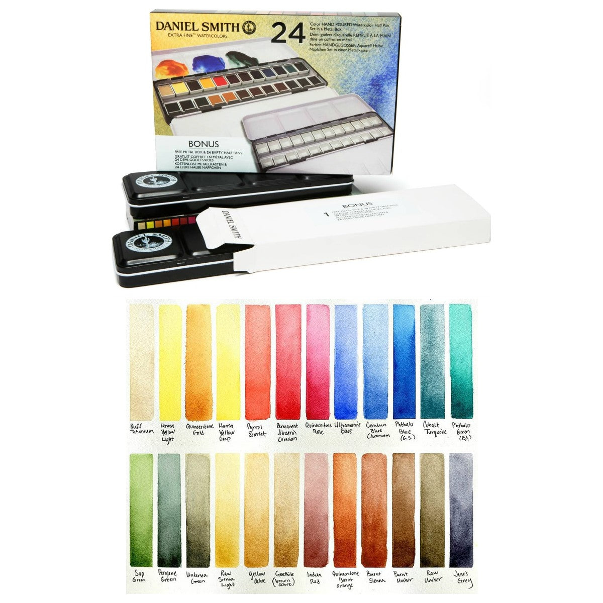 ESTOJO AQUARELA DANIEL SMITH 24 HALF PAN + 01 ESTOJO METAL VAZIO