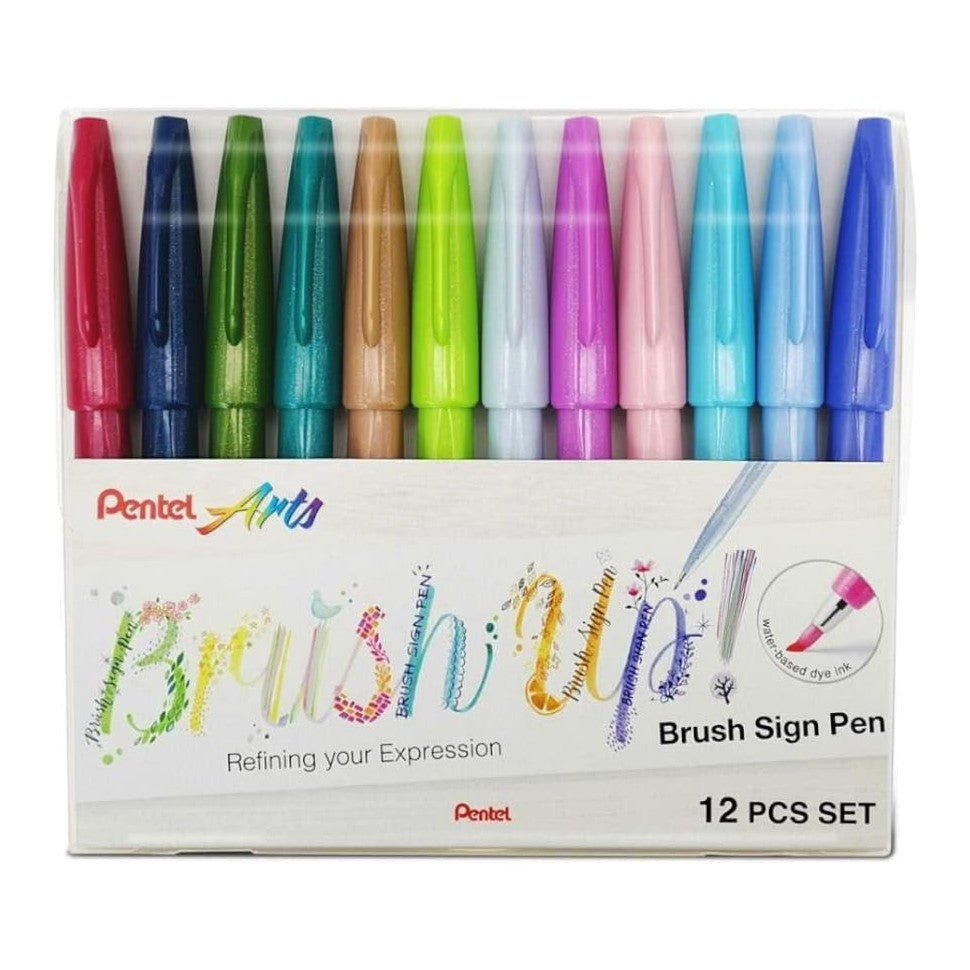 CANETA PENTEL SIGN PEN BRUSH ESTOJO C/ 12 CORES PASTEIS
