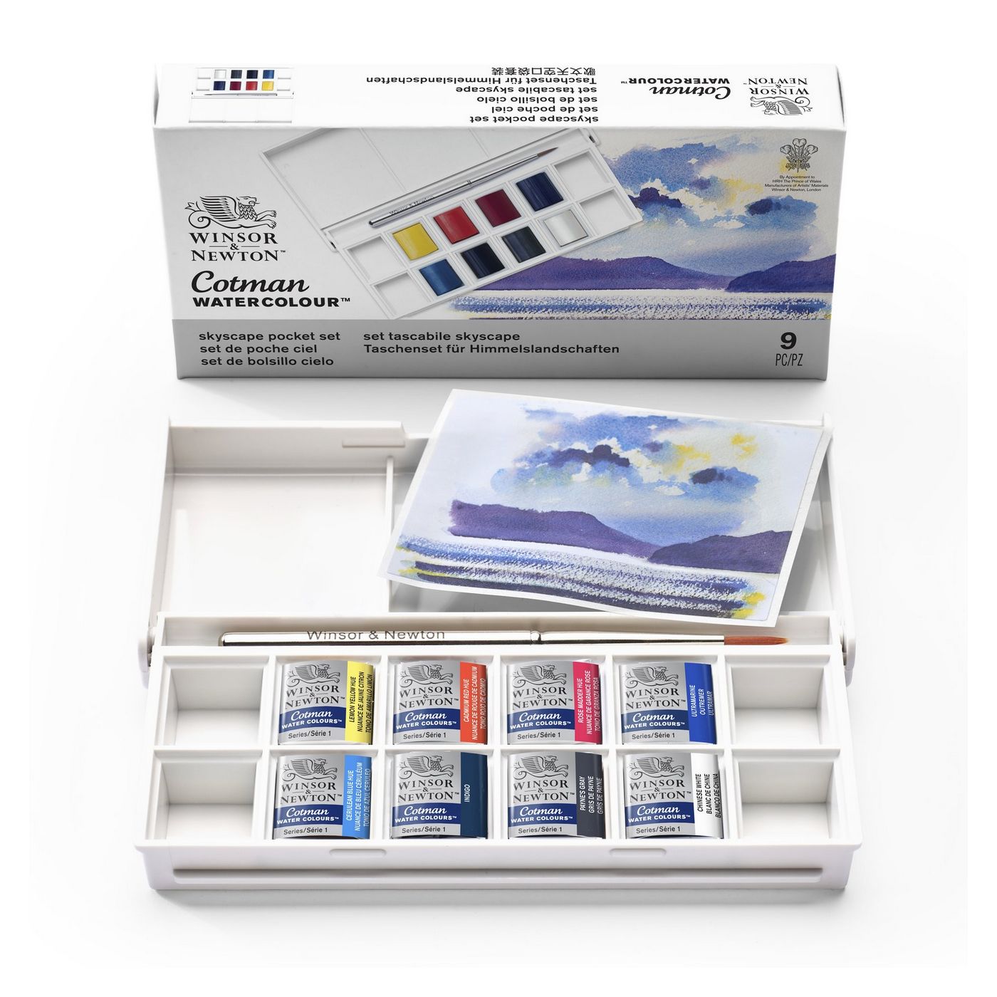 ESTOJO AQUARELA COTMAN 08 HALF PAN + PINCEL SKYSCAPE POCKET