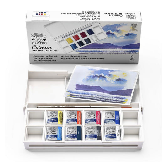 ESTOJO AQUARELA COTMAN 08 HALF PAN + PINCEL SKYSCAPE POCKET