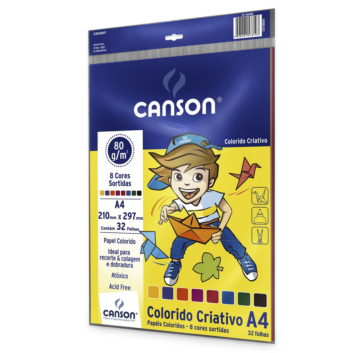 BLOCO CANSON COLORIDO CRIATIVO 080g/m2 A4 32 FLS 08 CORES