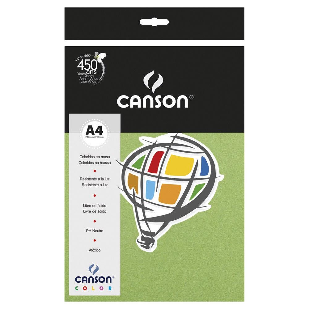 PAPEL CANSON COLOR 180G/M2 VERDE MACA A4