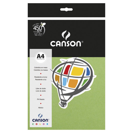 PAPEL CANSON COLOR 180G/M2 VERDE MACA A4