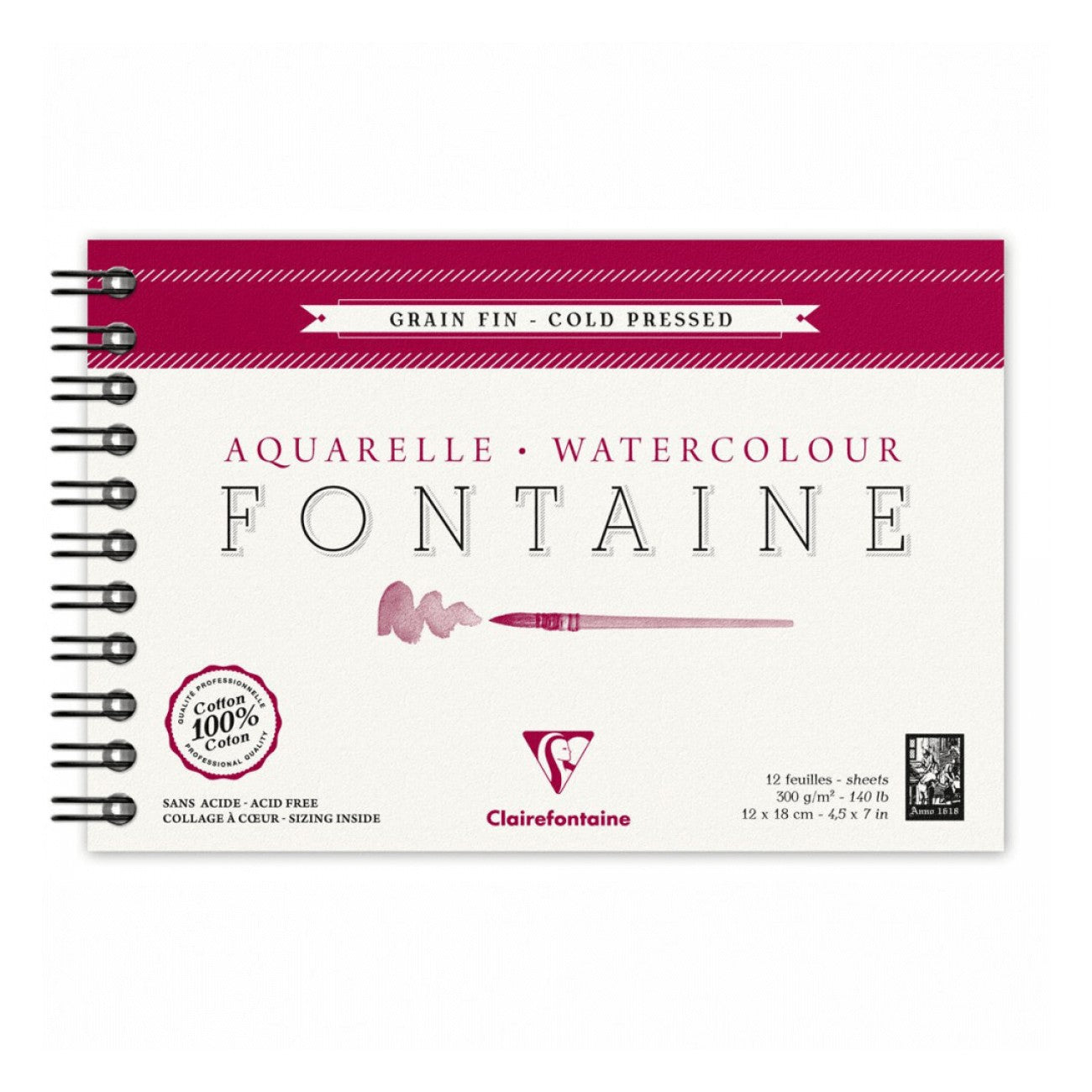 BLOCO CLAIREFONTAINE 100% COTTON GR FINA 300G/M2 12X18 12FLS