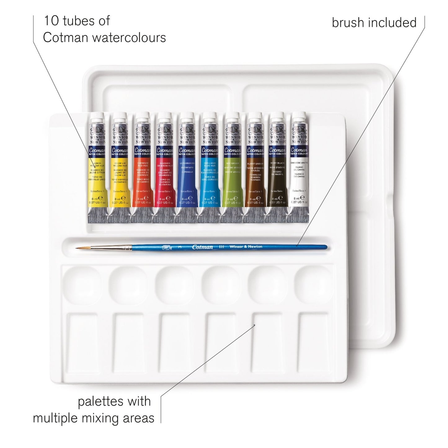 ESTOJO AQUARELA COTMAN 10 TUBOS 8ML + PINCEL + 646 PALETTE