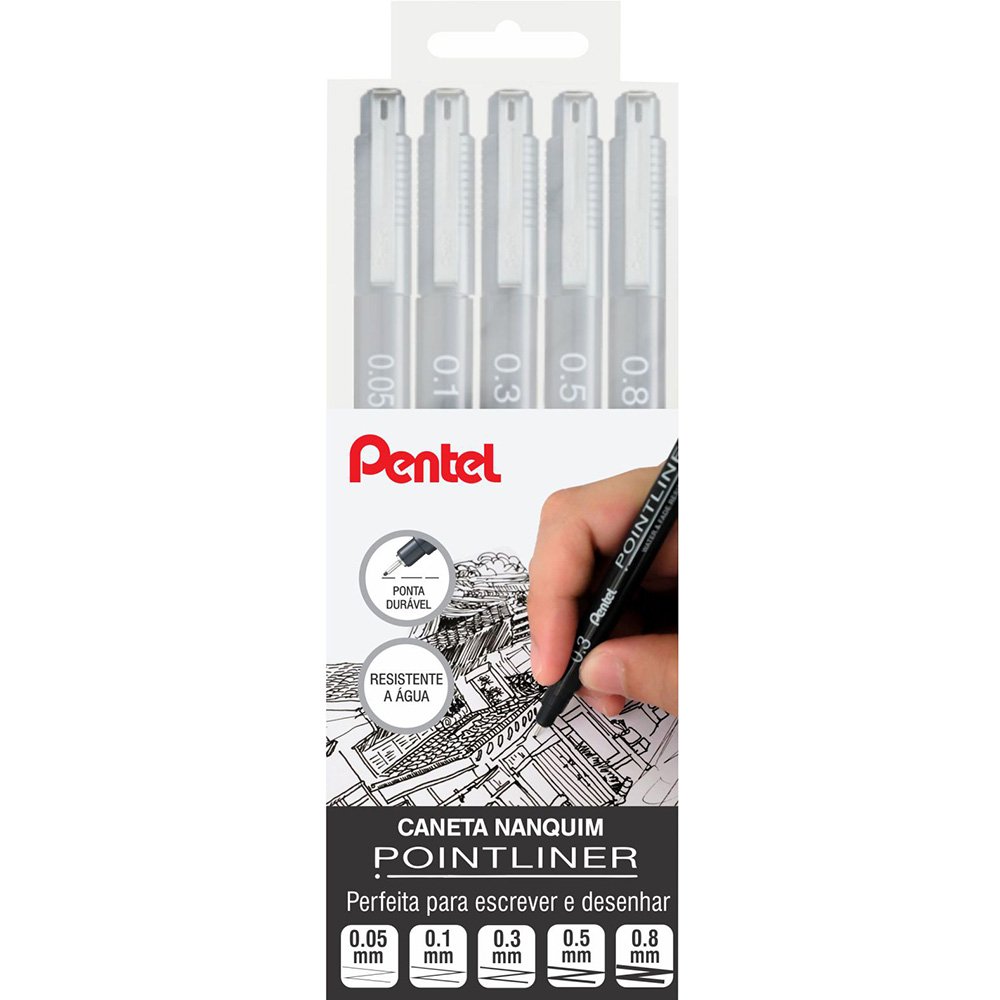CANETA PENTEL POINTLINER ESTOJO C/ 05 UN