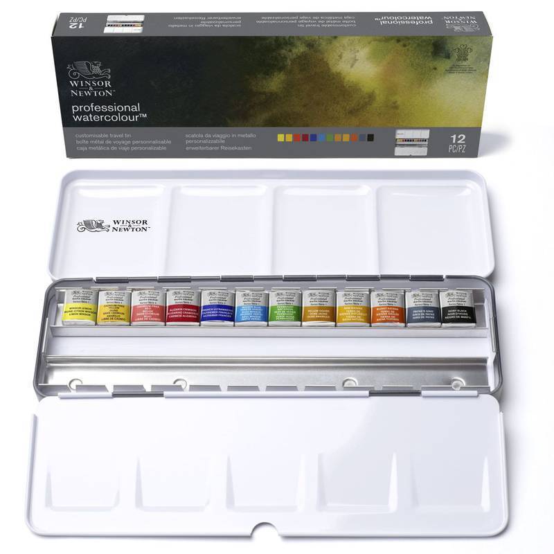 ESTOJO AQUARELA ARTISTS 12 HALF PAN BLACK BOX WINSOR NEWTON