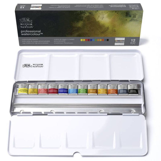 ESTOJO AQUARELA ARTISTS 12 HALF PAN BLACK BOX WINSOR NEWTON